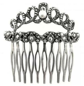 Casa Padrino Luxus Damen Haarkamm Silber / Wei� - Eleganter Sterlingsilber Haarkamm mit Markasit Kristall und Perlen - Handgefertigter Damenschmuck - Damen Haarschmuck - Luxus Kollektion