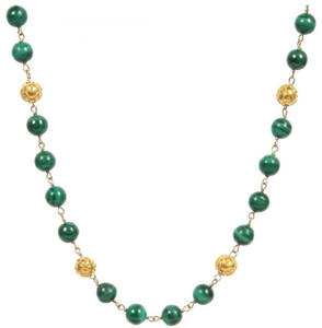 Casa Padrino Luxus Damen Halskette Grn / Gold - Handgefertigte 19,2 Karat Gold Kette mit edlem Malachit - Hochwertiger Gold Damenschmuck - Luxus Kollektion