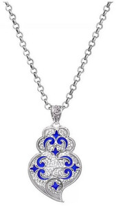 Casa Padrino Luxus Damen Halskette Silber / Blau - Elegante handgefertigte Sterlingsilber Kette - Luxus Damenschmuck