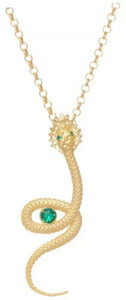 Casa Padrino Luxus Damen Halskette Schlange Gold / Grn - Elegante handgefertigte vergoldete Sterlingsilber Kette mit Edelsteinen - Luxus Damenschmuck