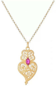 Casa Padrino Luxus Damen Halskette Gold / Rot - Elegante handgefertigte vergoldete Sterlingsilber Kette mit Edelstein - Luxus Damenschmuck