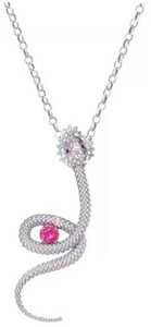 Casa Padrino Luxus Damen Halskette Schlange Silber / Rot - Elegante handgefertigte Sterlingsilber Kette mit Edelsteinen - Luxus Damenschmuck