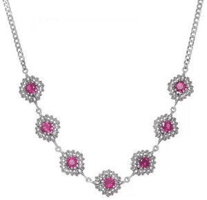 Casa Padrino Luxus Damen Halskette Silber / Rot - Elegante handgefertigte Sterlingsilber Kette mit Edelsteinen - Luxus Damenschmuck