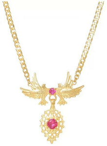 Casa Padrino Luxus Damen Halskette Tauben Gold / Rot - Handgefertigte vergoldete Sterlingsilber Kette mit Edelsteinen - Eleganter Luxus Damenschmuck