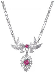 Casa Padrino Luxus Damen Halskette Tauben Silber / Rot - Elegante handgefertigte Sterlingsilber Kette mit Edelsteinen - Luxus Damenschmuck