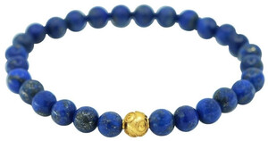 Casa Padrino Luxus Damen Perlen Armband mit Lapiz Lazuli Lasurstein Perlen und Goldperle Blau / Gold - Hochwertiger Lapizlazuli & 9,2 Karat Gold Damenschmuck - Damen Armschmuck - Luxus Qualit�t