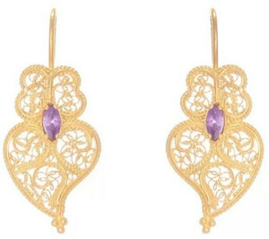Casa Padrino Luxus Damen Ohrringe Gold / Lila - Elegante handgefertigte vergoldete Sterlingsilber Ohrringe - Luxus Damenschmuck