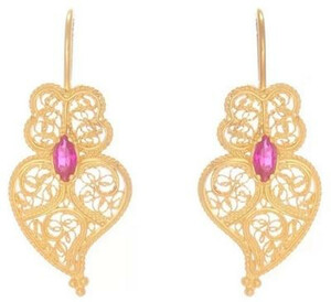 Casa Padrino Luxus Damen Ohrringe Gold / Rot - Elegante handgefertigte vergoldete Sterlingsilber Ohrringe - Luxus Damenschmuck