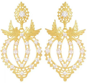 Casa Padrino Luxus Damen Ohrringe Gold - Elegante vergoldete Sterlingsilber Ohrringe mit Edelsteinen - Handgefertigter Luxus Damenschmuck