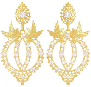 Casa Padrino Luxus Damen Ohrringe Gold - Elegante vergoldete Sterlingsilber Ohrringe mit Edelsteinen - Handgefertigter Luxus Damenschmuck