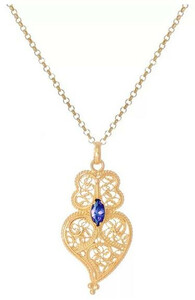 Casa Padrino Luxus Damen Halskette Gold / Blau - Elegante handgefertigte vergoldete Sterlingsilber Kette mit Edelstein - Luxus Damenschmuck