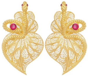 Casa Padrino Luxus Damen Ohrringe Schlange Gold / Rot - Elegante vergoldete Sterlingsilber Ohrringe mit Edelsteinen - Luxus Damenschmuck