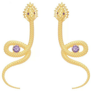 Casa Padrino Luxus Damen Ohrringe Schlange Gold / Lila - Elegante handgefertigte vergoldete Sterlingsilber Ohrringe mit Edelsteinen - Handgefertigter Luxus Damenschmuck