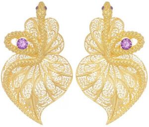 Casa Padrino Luxus Damen Ohrringe Schlange Gold / Lila - Elegante vergoldete Sterlingsilber Ohrringe mit Edelsteinen - Luxus Damenschmuck