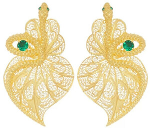Casa Padrino Luxus Damen Ohrringe Schlange Gold / Grn - Elegante vergoldete Sterlingsilber Ohrringe mit Edelsteinen - Luxus Damenschmuck