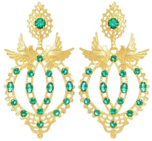 Casa Padrino Luxus Damen Ohrringe Gold / Grn - Elegante vergoldete Sterlingsilber Ohrringe mit Edelsteinen - Handgefertigter Luxus Damenschmuck