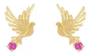Casa Padrino Luxus Damen Ohrringe Taube Gold / Rot - Handgefertigte vergoldete Sterlingsilber Ohrringe mit Edelsteinen - Luxus Damenschmuck