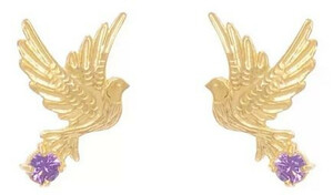 Casa Padrino Luxus Damen Ohrringe Taube Gold / Lila - Handgefertigte vergoldete Sterlingsilber Ohrringe mit Edelsteinen - Luxus Damenschmuck