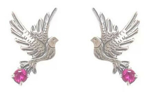Casa Padrino Luxus Damen Ohrringe Taube Silber / Rot - Elegante handgefertigte Sterlingsilber Ohrringe mit Edelsteinen - Handgefertigter Luxus Damenschmuck