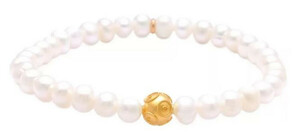 Casa Padrino Luxus Damen Perlen Armband Wei / Gold - Hochwertiger 9 Karat Gold & Perlen Damenschmuck - Damen Armschmuck - Luxus Qualitt