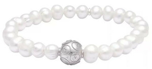 Casa Padrino Luxus Damen Perlen Armband Wei / Silber - Elegantes handgefertigtes Armband mit Sterlingsilber - Damen Armschmuck - Damenschmuck