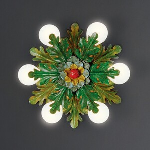 Casa Padrino Luxus Deckenleuchte Mehrfarbig  33 x H. 11 cm - Handgefertigte Deckenleuchte aus Schmiedeeisen mit Blattwerk - Luxus Kollektion - Edel & Prunkvoll