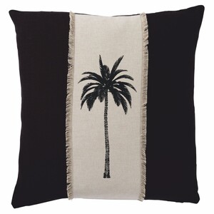 Casa Padrino Luxus Deko Baumwoll Kissen Palme Schwarz / Beige 50 x 50 cm