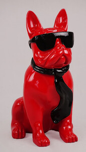 Casa Padrino Luxus Deko Figur Hund Bulldogge Rot / Schwarz H. 65 cm - Kunstharz Deko Skulptur - Wohnzimmer Deko - Luxus Deko Tierfigur