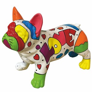 Casa Padrino Deko Figur Hund Bulldogge Wei� / Bunt 88 cm - Deko Skulptur