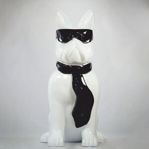Casa Padrino Deko Figur Hund Bulldogge Wei� / Schwarz H. 65 cm - Deko Skulptur