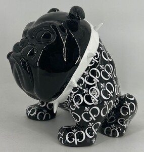 Casa Padrino Luxus Deko Figur Hund Bulldogge Schwarz / Wei� 20 cm - Deko Skulptur