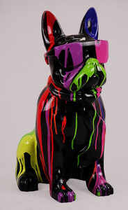Casa Padrino Luxus Deko Figur Hund Bulldogge Schwarz / Mehrfarbig H. 65 cm - Kunstharz Deko Skulptur - Wohnzimmer Deko - Luxus Deko Tierfigur