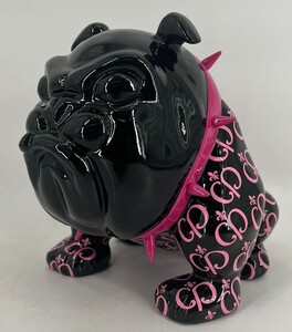 Casa Padrino Luxus Deko Figur Hund Bulldogge Schwarz / Pink 20 cm - Deko Skulptur