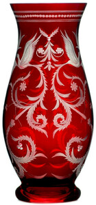 Casa Padrino Luxus Deko Glas Vase Rot / Silber  14 x H. 30 cm - Handgefertigte und handgravierte Blumenvase - Hotel & Restaurant Accessoires - Luxus Qualitt