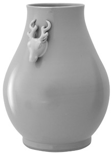 Casa Padrino Luxus Deko Vase Rehkopf Grau  33 x H. 49 cm - Runde Porzellan Blumenvase - Luxus Qualitt