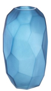 Casa Padrino Luxus Deko Glas Vase Mattblau  16 x H. 27 cm - Mundgeblasene Blumenvase - Luxus Deko Accessoires