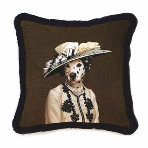 Casa Padrino Luxus Deko Samt Kissen Dalmatiner Lady Braun / Schwarz 45 x 45 cm