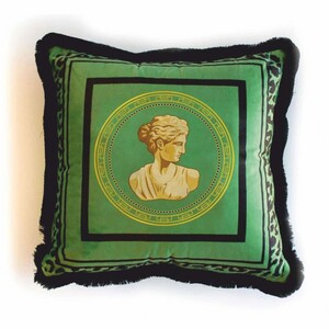 Casa Padrino Luxus Deko Kissen Barock Frauenb�ste Gr�n / Schwarz 45 x 45 cm