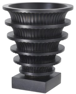 Casa Padrino Luxus Messing Vase mit Granitsockel Bronze / Schwarz  19 x H. 22,3 cm - Wohnzimmer Deko 