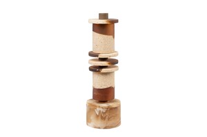 Casa Padrino Luxus Deko Objekt Cremewei� / Braun  12 x H. 38 cm - Kleine Skulptur Strata aus Kunstharz und Sand - Luxus Deko Accessoires