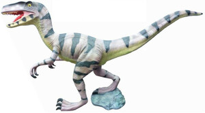 Casa Padrino Luxus Deko Skulptur Dinosaurier Velociraptor Mehrfarbig 282 x H. 152 cm - Riesige Gartenskulptur - Lebensgroe Skulptur - XXL Deko Skulptur - XXL Deko Figur - XXL Dinosaurier