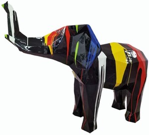 Casa Padrino XXL Deko Skulptur Elefant Schwarz / Bunt 176 cm - XXL Garten Figur
