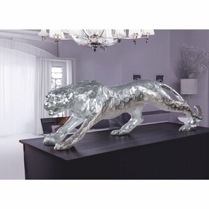Casa Padrino Deko Skulptur Gepard Silber 80 cm - Deko Accessoires