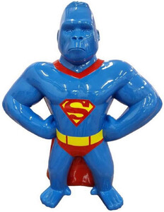 Casa Padrino Luxus Deko Skulptur Gorilla Affe Blau / Rot / Gelb H. 75 cm - Wetterbest�ndige Deko Figur - Wohnzimmer Deko Figur - Garten Deko Figur - Luxus Deko Tierfigur