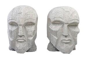 Casa Padrino Luxus Deko Skulptur Kopf Sandfarben 39 x 39 x H. 63 cm - Monumentaler Kopf aus massivem Sandstein - Luxus Deko Accessoires