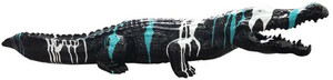 Casa Padrino Luxus Deko Skulptur Krokodil Schwarz / Wei� / T�rkis 108 cm - Wetterbest�ndige Gartenskulptur - XXL Deko Skulptur - XXL Deko Figur - Tierfigur - Garten Deko - Luxus Deko Accessoires