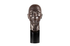Casa Padrino Luxus Deko Skulptur Muschelform Bronze / Schwarz 15,5 x 20 x H. 41 cm - Geschwungene Skulptur in Bronze-Optik auf schwarzem Sockel - Luxus Deko Accessoires