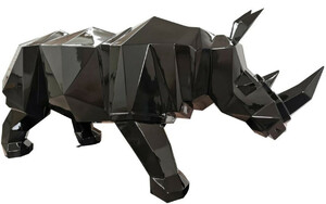 Casa Padrino Luxus Deko Skulptur Nashorn Schwarz 210 x 62 x H. 90 cm - Riesige Gartenskulptur - Lebensgroe Skulptur - XXL Deko Skulptur - XXL Deko Figur - XXL Tierfigur - Luxus Garten Deko