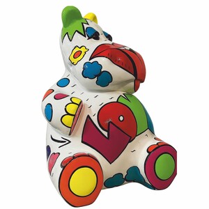 Casa Padrino Deko Skulptur Nilpferd Wei� / Bunt H. 98 cm - Gro�e Deko Figur