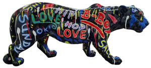Casa Padrino Luxus Deko Skulptur Panther Schwarz / Bunt 80 x H. 35 cm - Gro�e Deko Figur - XXL Deko Skulptur - XXL Deko Figur - Wohnzimmer Deko - Garten Deko - Luxus Figuren
